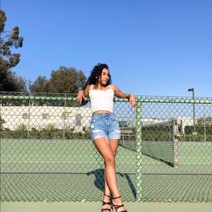 distressed jean shorts